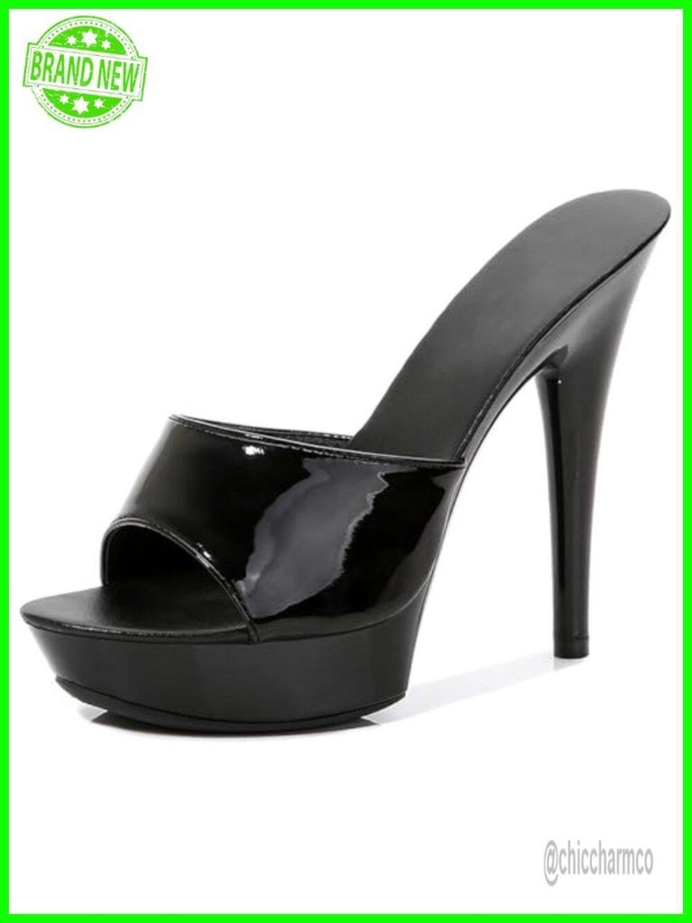 Patent Leather Platform Heeled Sandals Fish Mouth Stiletto Party Slides